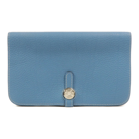 HERMES Clemence皮革Dogon GM長錢包Bleu Jean