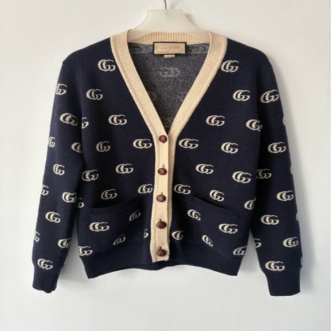 Gucci 深藍白滿版雙G針織上衣/外套S