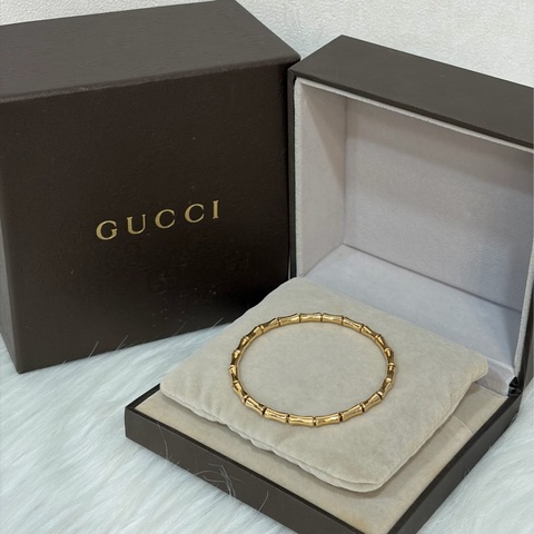 GUCCI 284730 J8500.8000 黃K 750 竹節 彈性 手環