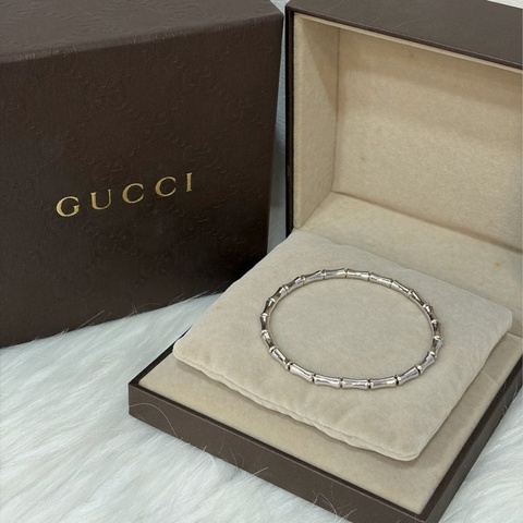 GUCCI 284730 J8500.9000 白K 750 竹節 彈性 手環