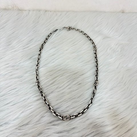 Gucci 66941 Interlocking純銀 925 雙G 仿舊 復古設計 項鍊