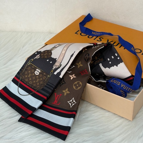 LV M77316 原花 經典包 雙面 絲巾 紅棕經典色 Twilly