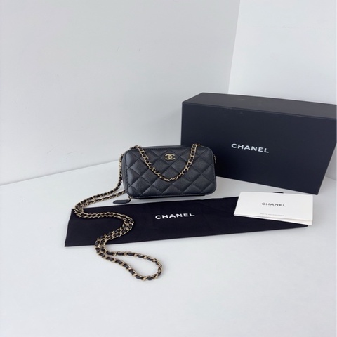 💎Chanel香奈兒｜trendy cc mini黑金荔枝皮 盒子相機包｜99新芯片款