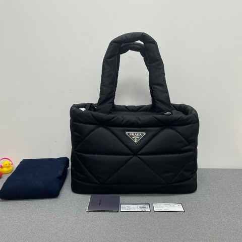 Prada普拉達 三角標尼龍托特包手提包 黑色 底長38cm