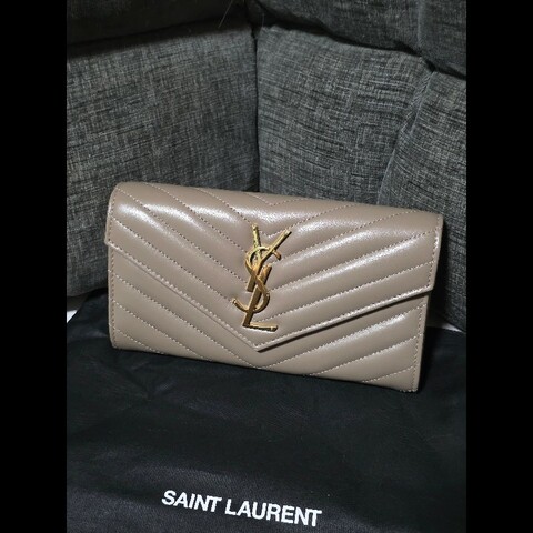 [全新] Saint Laurent YSL 小羊皮 信封長夾 奶茶色 未使用品