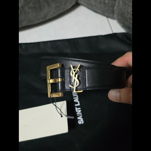 [全新] Saint Laurent YSL 經典Logo皮帶 黑金 90cm 未使用品