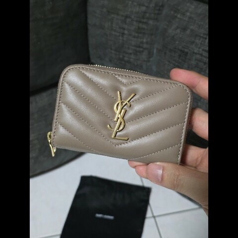 [全新] Saint Laurent YSL 小羊皮 零錢卡包 奶茶色 未使用品
