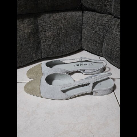[近新] Chanel 香奈兒 平底麂皮雙色鞋 slingback 37C