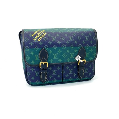 LV/路易威登 存放品99新Satchel老花拼色雙扣翻蓋郵差包