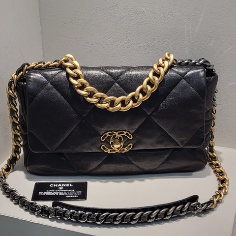 香奈儿/Chanel  中号19bag山羊皮 黑色
