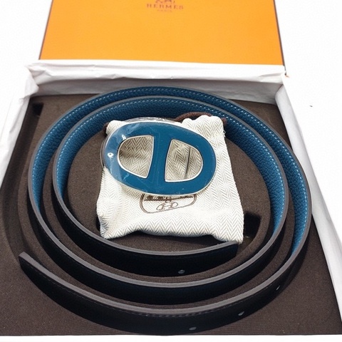 99新Hermes愛馬仕！豬鼻子琺瑯扣牛皮黑藍雙面配色腰帶，尺寸：90碼，框P刻