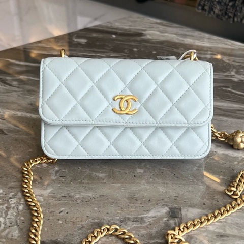 CHANEL香奈兒 Classic Flap CF 23S 山茶花調節扣鏈條菱格小金球 小羊皮 單肩
