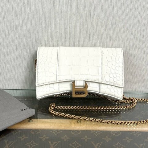 BALENCIAGA 白金鱷魚壓紋HOURGLASS沙漏鏈條包 19*12*4.5 98新配件塵袋