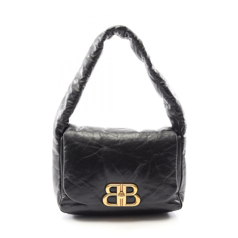 BALENCIAGA Monaco 斜背單肩包 787896 黑色皮革 二手 女士