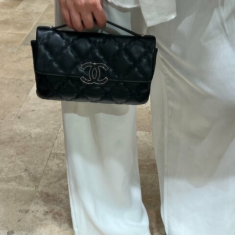 CHANEL 黑銀琺瑯扣2way 手提肩背斜背包 23*15*4 98新配件塵袋 保卡