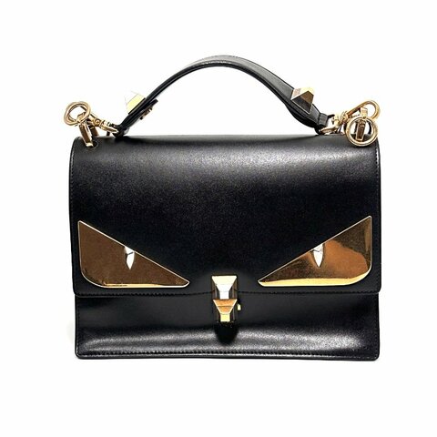 ️FENDI 黑金小怪獸休閒翻蓋   手提肩背斜背包 25*18*12 98新配件塵袋
