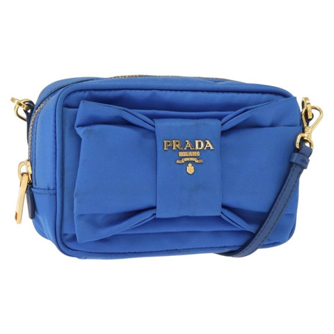 PRADA 尼龍藍金肩包 正品 150608A