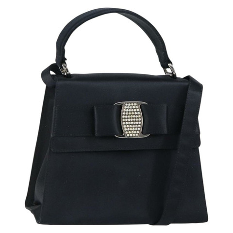Salvatore Ferragamo Vala 手提包 緞面 兩用 黑色 銀色 正品 151299