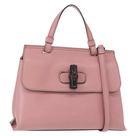 GUCCI 竹節日常手提包 皮革 兩用 粉紅色 銀色 370831 正品 153982