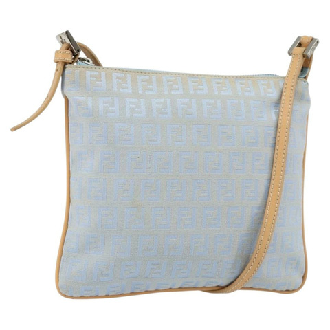 FENDI Zucchino帆布單肩包 淺藍色 銀色 正品 153315
