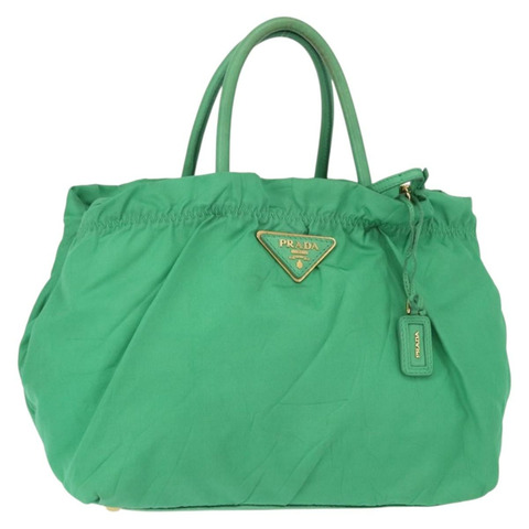 PRADA 尼龍綠金色手提包 正品 154693