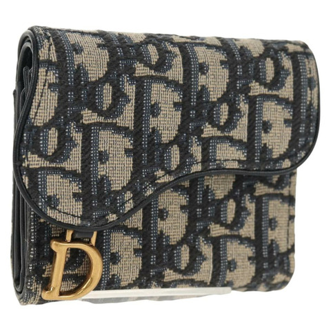 Christian Dior Trotter帆布斜紋錢包，海軍藍/金色，正品，貨號155462M