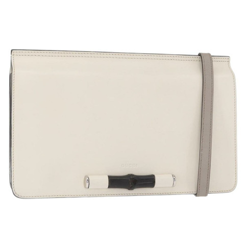 GUCCI 竹節肩背包 皮革 白色 銀色 370817 正品 156171