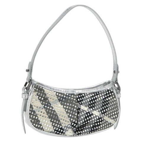 BURBERRY Nova 格紋肩背包 PVC 銀色 正品 156475