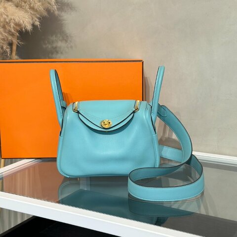 HERMES Mini Lindy - Bleu Atoll 3P 馬卡龍藍金 Y