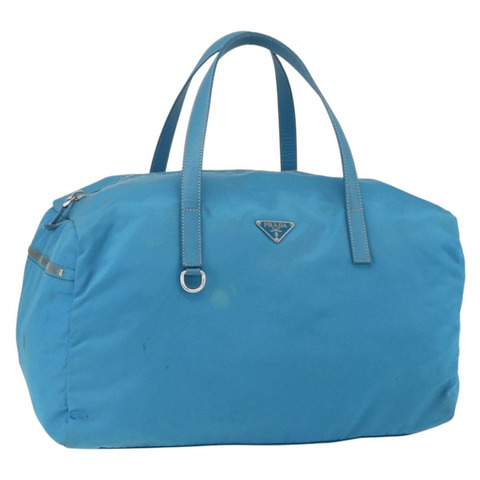 PRADA 波士頓包 尼龍 藍色 銀色 正品 157666