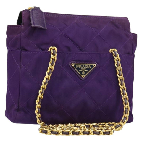 PRADA 尼龍紫色金色鏈條單肩包 正品 157669