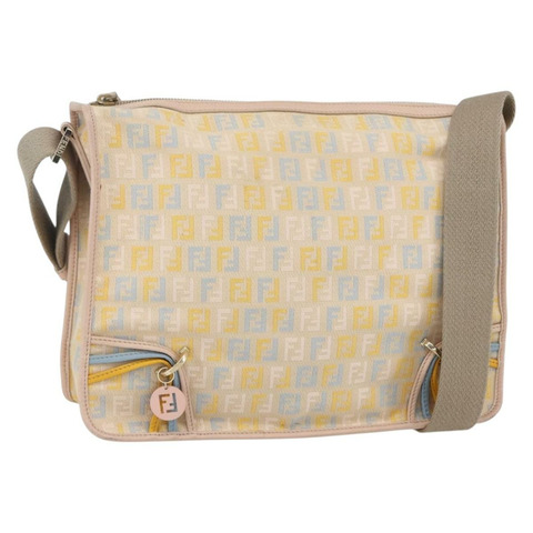 FENDI Zucchino 帆布單肩包 粉紅金色 正品 157643V
