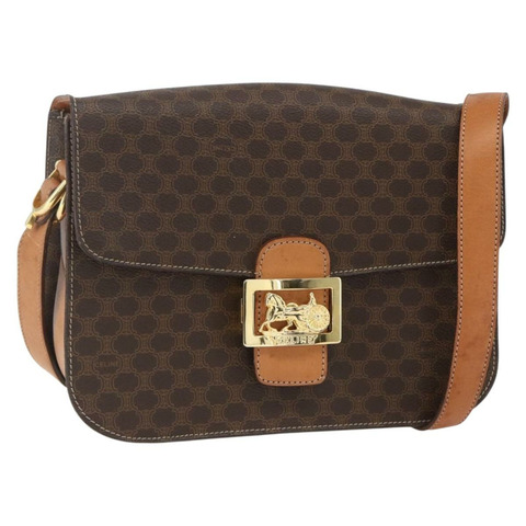 CELINE Macadam帆布馬車包 PVC皮革 棕色 金色 正品 157263