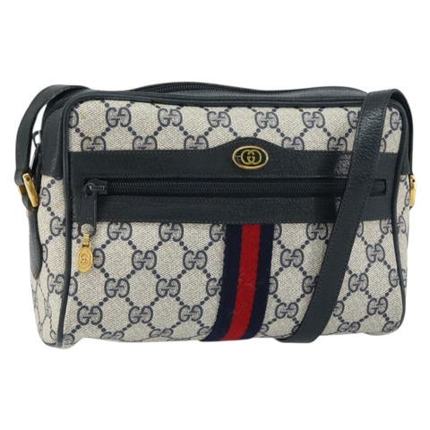 GUCCI GG Supreme Sherry Line 單肩包 PVC 海軍藍/金色 75 02 004 正品 159729