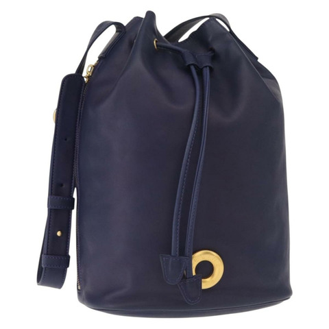 CELINE 圓背包 皮革 海軍藍 金色 正品 159739