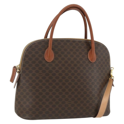 CELINE Macadam帆布手提包 PVC皮革 2way Brown Gold Auth 157458V