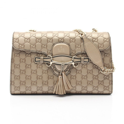 GUCCI Emily 馬銜扣 Guccissima 鏈條單肩包 295402 皮革 金色 二手 GG