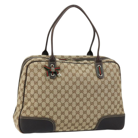 GUCCI GG帆布織帶雪莉系列手提包 米色 金色 162881 正品 160492