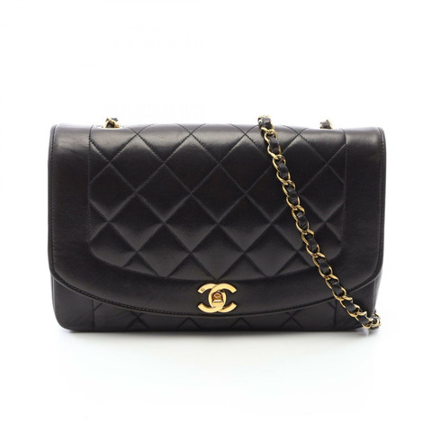 香奈兒 (CHANEL) Matelasse Diana 翻蓋肩背包 A01165 羊皮 黑色 二手 金色五金 CC