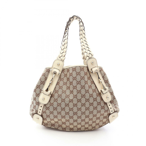GUCCI GG帆布肩背包 162900 帆布皮革 米色 白色 二手 女士