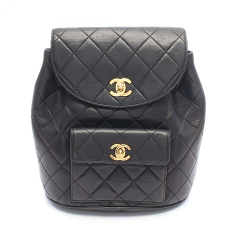 香奈兒 (CHANEL) 絎縫鏈條雙肩包 A04194 羊皮黑色 二手 金色五金