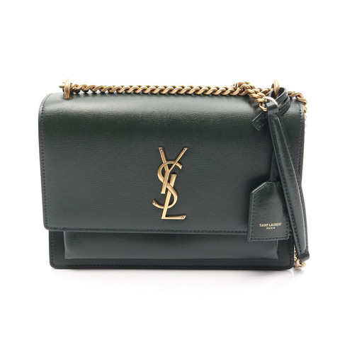 SAINT LAURENT PARIS Sunset 中型鏈條單肩包，皮革材質，綠色，二手女款