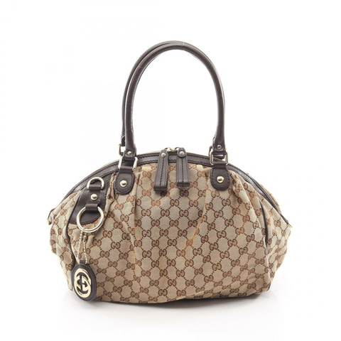 GUCCI Sookie GG帆布手提包 223974 皮革 米色 棕色 二手 女士