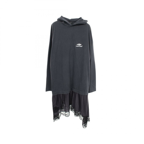 BALENCIAGA 仿層疊做舊連帽長袖洋裝 #1 棉質海軍藍