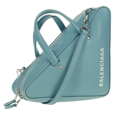 BALENCIAGA 三角形 S 手提包 皮革 兩用 淺藍色 銀色 476975 正品 161230