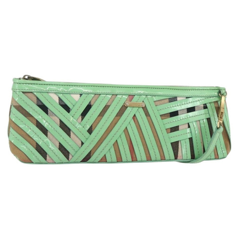 BURBERRY Nova 格紋肩背包 PVC 綠金 正品 162781V