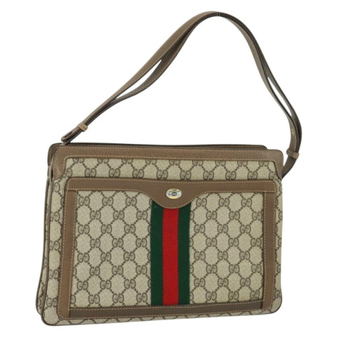 GUCCI GG Supreme Web Sherry Line 單肩包 PVC 米色 14 02 013 正品 161689