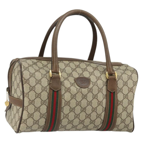 GUCCI GG Supreme Web Sherry Line 波士頓包 PVC 米色 002 069 0696 正品 162976