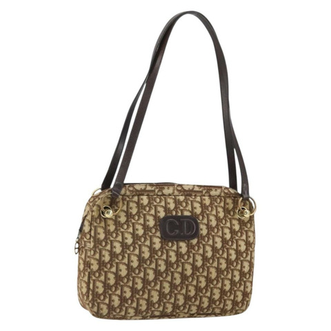 Christian Dior Trotter帆布浪漫單肩包 棕色金色 正品 162848