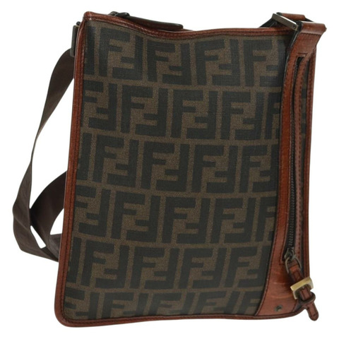 FENDI Zucca帆布單肩包 PVC黑色棕色 正品 163081V